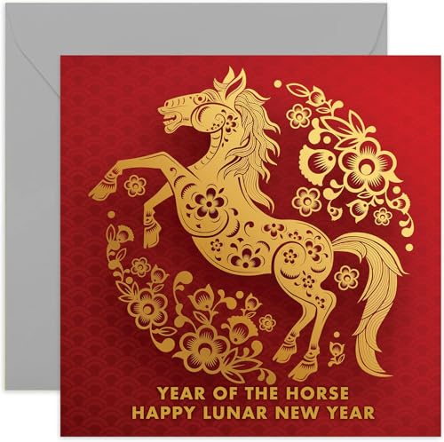 Cartes de Nouvel An lunaire/chinois pour homme et femme – Carte de vœux de l'année du cheval – Cadeau de Nouvel An lunaire pour toute la famille, sœur, frère, parents, oncle, tante – 2026