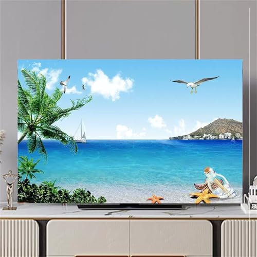 Hixingo TV Abdeckung Staubschutzhülle, 3D Landschaft Muster Schutzhülle Fernseher 32-80 Zoll TV Schutzhülle Fernsehabdeckung Fernseh Abdeckung Abdeckhaube für Fernseher (Möwe,40-43inch)