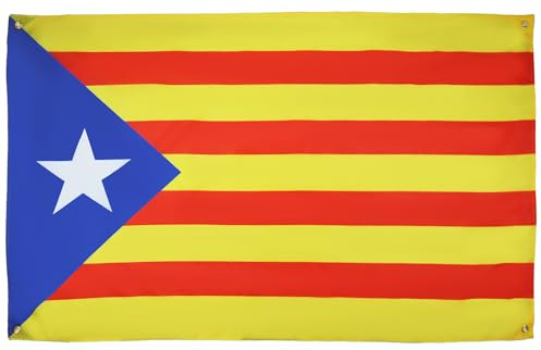 AZ FLAG Bandera Cataluña Estelada Blava 150x90 cm Poliéster Ligero 4 Ojales | Uso interior Enseña catalana costuras dobles y bordes reforzados con ojales metálicos
