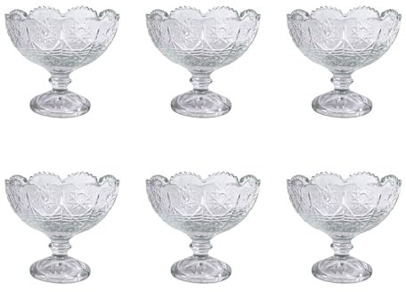 Reldor Ice Cream Glass Bowls Set of 6, Dessert Cups Glass Bowl, Sundae Glasses for Parties, Trifle for Serving Ice Cream, Pudding, Snacks, (Diameter: 10 cm, Deep: 4 cm)