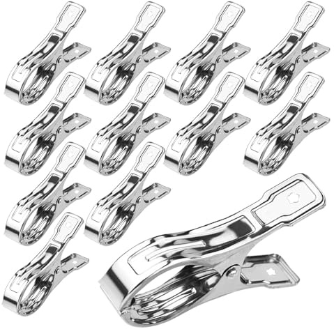 CZAKOMIX 12 Pezzi Mollette Grandi, Acciaio Inox Mollette per Telo, Fermasalviette, Antivento Mollette da Bucato, per contenere vestiti, calzini, asciugamani, lenzuola sottili, pantaloni