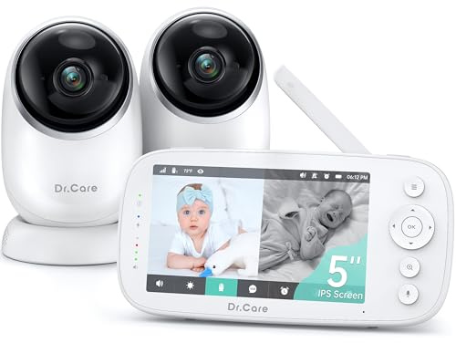 Dr.Care NovaView Monitor para Bebés con Vídeo y 2 Cámaras, Pantalla Dividida 5 1080P, Batería 5000 mAh, Visión Nocturna, VOX/Tiempo Real, Zoom 2x/4x, Pan&Tilt, 300 m, Audio Bidireccional, Sin WiFi