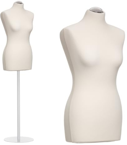 DummyDoll Schneiderpuppe weiblich Größe 38/40, Überzug Creme/Ecru, Fuß Metallteller weiß + Kappe