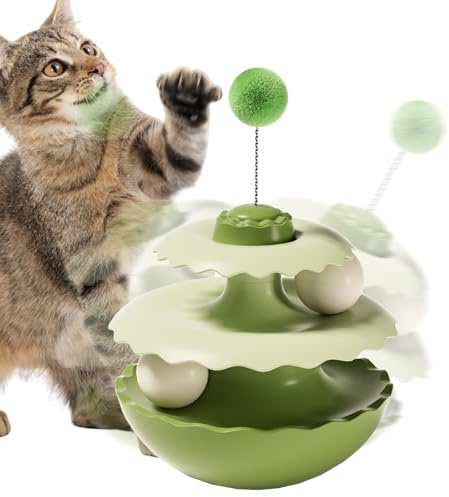 Interaktiver Katzenspielzeug-Kugelturm, Wackel-Teaser Mit Tieren | Plattenspieler-Kugelbahn, Interaktives Katzenspielzeug | Für Wohnzimmer, Schlafzimmer, Kleine, Mittelgroße Und Große Rassen