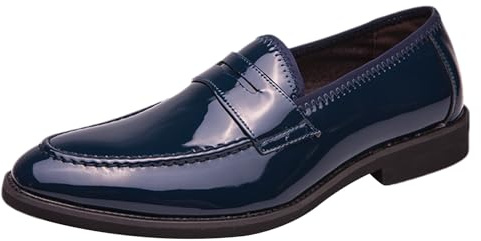 ANUFER Hombre Brillante Charol de Imitación Penny Mocasines Slip-On Formal Zapatos de Vestir