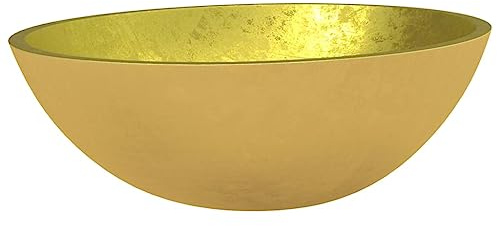Vasque à Poser, Lavabo à Poser en Verre Lave Main Salle de Bain Verre 50x37x14 cm Doré