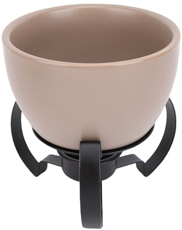 Phefop Ensemble de Caquelon à Fondue au Fromage, Pot à Fondue en Céramique de Style Européen avec Support en Métal Amovible Peint à la Main pour Faire Fondre le Fromage, les Desserts au (GRAY)