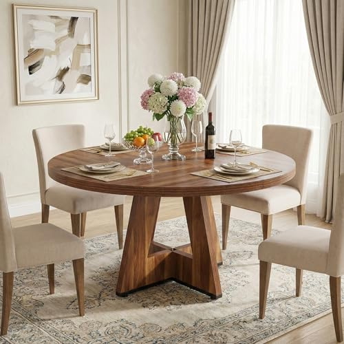 Lailang 120cm Tavolo da Pranzo, Mobili Soggiorno, Tavolo da Cucina, Tavolo da Pranzo In Legno, Tavolo Riunioni Ufficio, 120 x 120 x 75 cm, Marrone Rustico