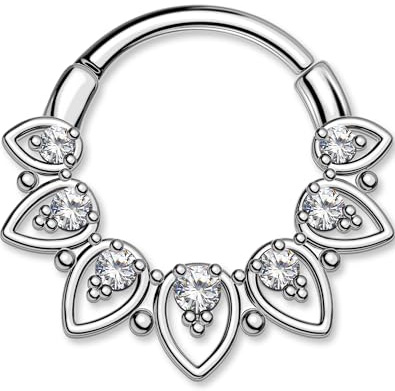 OUFER Lotus Cartilage Earrings for Women, 316L Surgical Steel Nose Rings Hoops, 16G Flower Hinged Segment Clicker Helix Cartilage Conch Rook Daith Piercing Jewelry-10MM
