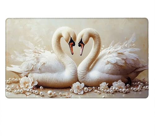 Tapis de Souris Gamer, 1000x500mm Tapis de Souris XXL Gaming Grand, Clavier Lavable Desk Mat Bureau Caoutchouc Antidérapant Étanche, Bords Cousus Imperméable, Gamer Ordinateur PC, Cygne Blanc xR5-792