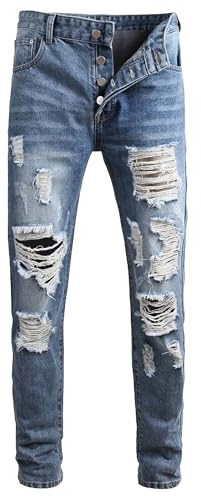Revade jeans för män rippade slitna slitna slitna rak passform tvättade jeans byxor
