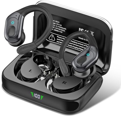 sajawass Wireless Earbuds, Sports Bluetooth Headphones, 75Hrs Playtime Ear Buds with LED Power Display, Noise Canceling Headset, IPX7 Waterproof Earphones for Workout/Running