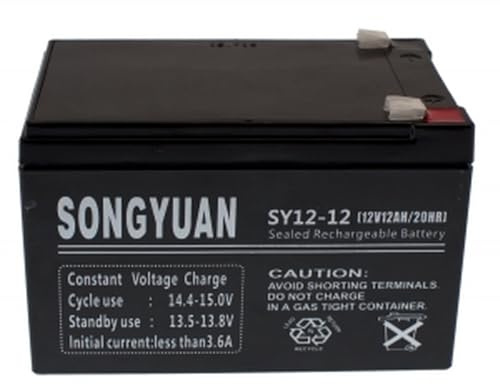 Batería Plomo Sellada Recargable Songyuan SY12-12 12V 12Ah AGM SLA Faston 6,3mm para Alarmas Scooters y SAI