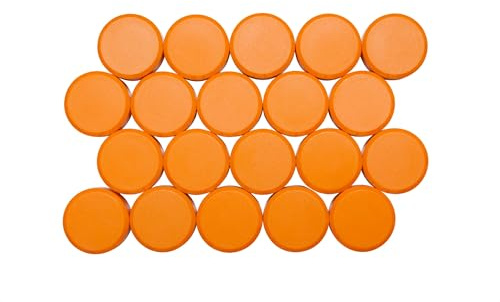 MAUL Rundmagnete 20 Stück MAULpro orange 0,6 kg Haftkraft bruchsicher | sicherer Halt für Notizen, auffällige Signalfarbe, griffige Form, bruchsicheres Gehäuse, ideal für Büro Planung Schule