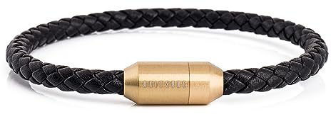 Akitsune Silvus Lederarmband Magnetischen Verschluss | 5mm | Armschmuck Damen Herren Edelstahl Schlichtes Armband