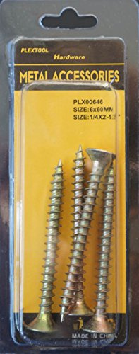 Plextool Gold Flat Head Phillips Wood/Chipboard Screws 1/4 x 2-3/8- 6x60mm, 4pcs/PK, 24 PK/Box, Total 96pcs (PLX00646)