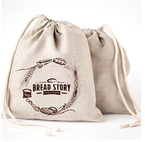 Natural Linen Bread Bags - 2-Pack Large (30 cm x 40 cm) Ideal for Homemade Bread, Reusable Food Storage, Housewarming, Wedding Gift, Storage for Artisan Bread - Bakery & Baguette Bag