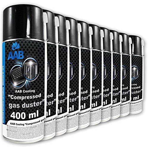 AAB Druckluft-Reiniger 10 x 400ml, Reinigungspray, Druckluft Dose, Reinigung von Bürogeräte, Tastatur, PC, Keyboard, Spielekonsolen, Kopierer, Air Duster, Luft-druck, Luftdruckspray