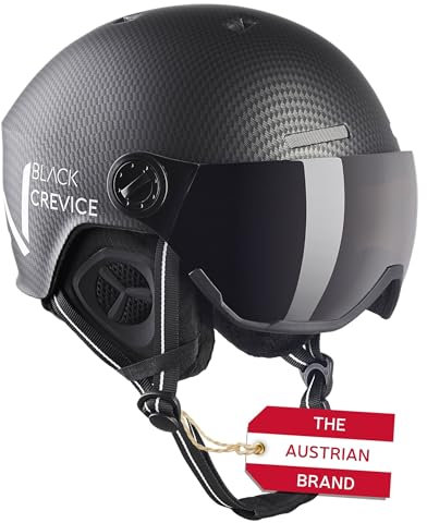 Black Crevice Skihelm KAPRUN mit Visier, schwarz Carbon matt/weiß, S (51-54)…
