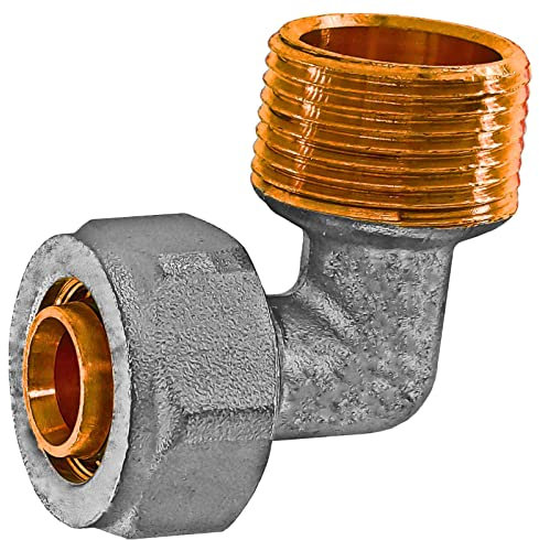 Übergang Winkel 90° mit 1/2 Rohr Zoll Außengewinde AG für 16,0 x 2,0 mm Rohr Außendurchmesser x Wandstärke Mehrschicht Verbundrohr Schraub Fitting Messing mit Klemmring Verschraubung
