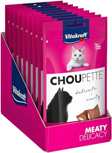 Vitakraft Choupette, Katzensnack, mit Käsefüllung, fleischige Snack-Häppchen, ohne Zuckerzusatz, im wiederverschließbaren Beutel (9x 40g)