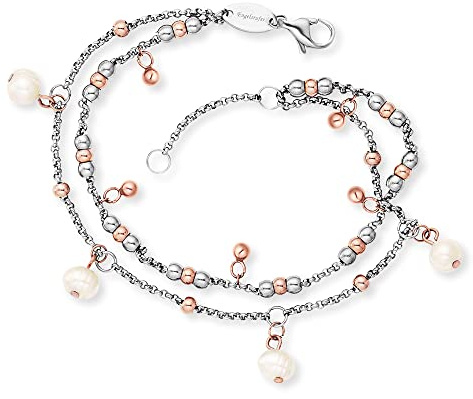 Engelsrufer Damen Armband Boho Perlen Sterling Silber bicolor - besetzt mit Edelstahl Kugeln und Süßwasserperlen - Karabinerverschluss - in zwei Längen verstellbar - nickelfrei