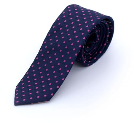 akzente Herren Krawatte Seidenkrawatte 100% Seide 6cm gepunktet Anzug Hochzeit Business blau-pink