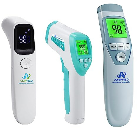 Amplim W2 AE2 CA2 Non-Contact Touchless Infrared Digital Forehead Thermometer for Adults and Babies (Pack of 3)