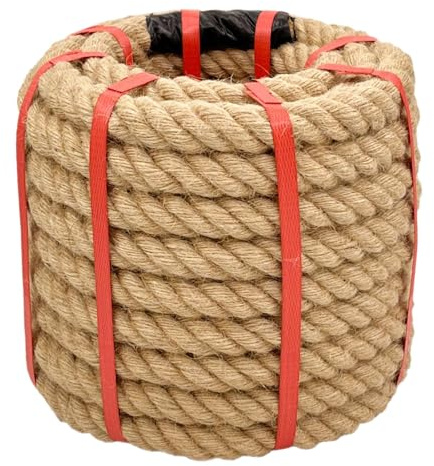 Chmentnanza 1 Inch x 50 Ft Hemp Rope - Heavy Duty 4 Strand Twisted Twine for Crafts, Nautical Decor, Tug of War, Landscaping, Gardening & Railing (900 lbs Break Strength, Natural Brown)