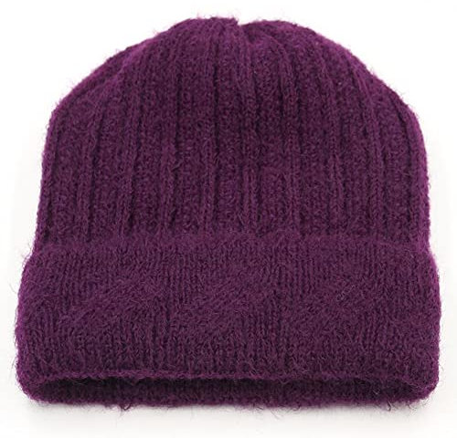 Jingyun Wintermütze für Frauen Weich gefütterte Wintermütze für Erwachsene Ältere Warme Winter-Strick-Schädel-Mütze-Violett 01