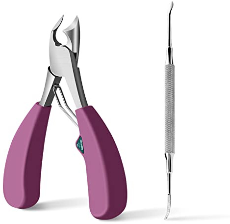MR.GREEN Toenail Clipper Stainless Steel Ingrown Nail Cutter Good at Cutting Thick and Hard Nails Pedicure Tools (Purple+Nail Remover)