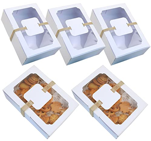 Allbusky 12PCS Paper Bakery Boxes with Window, Cake Boxes, Paper Candy Boxes Treat Boxes for Biscuits Cookies Desserts Pastries Chocolates Handicrafts Christmas Baby Shower Wedding Party Favors