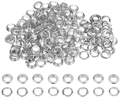 sourcing map 100 Satz 8mm Loch Tüllen Ösen Set Runde Metallösen mit Unterlegscheiben für Scrapbooking Schuhe Kleidung Leder Canvas Tasche DIY Planen (Silber Ton)