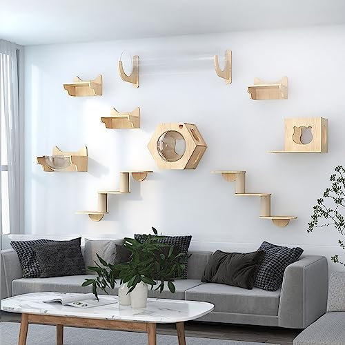 IMIDIA Wandmontierte Katzenwandparkour, Katzen Kletterwand Set, Katzenvillen, Luftkorridore Usw zum Spielen, Schlafen und Faulenzen von Katzen (Size : Wall Combination 4)