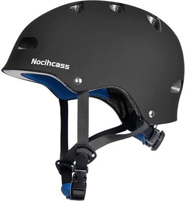 Nocihcass Skateboard Bike Helmet,Multi-Sport with Premium Safety & Ventilation,Shock-Absorbing,Adjustable for Cycling Scooter Commuter Skate Protection for Youth Adult(Large, Matte Black)