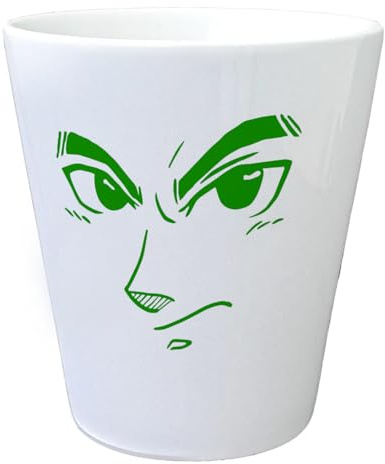 speecheese Anime Gesicht Blumentopf in grün EIN Cooler Pflanztopf für die Wohnung Manga mit Motiv Übertopf Fans Kinderzimmer Drache Comic Kampf stabil Kaktus Zimmerpflanze