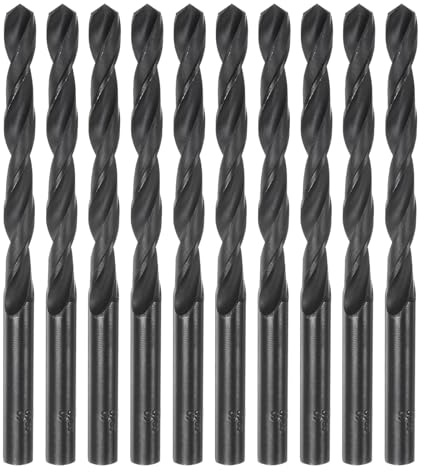 QUARKZMAN 10 Stück Jobber-Bohrer 8mm (5/16) Nitridbeschichteter Hochgeschwindigkeitsstahl (HSS) 4341 Spiralbohrer für Edelstahl Kupfer Aluminiumlegierung Metall Holz Kunststoff Schwarz