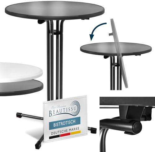 Beautissu Stehtisch klappbar Kratzfest stabil wetterbeständig rund Outdoor | 70cm Schwarz Halterung vormontiert Montage leicht Biertisch Partytisch Bartisch Stehtische Bistrotisch Klapptisch Bellini