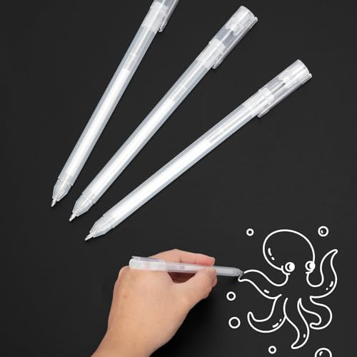 SMOOTHERPRO Weißer Stift Gelstift Fein Weißer Highlight für Schwarz Papiere | Highlight, Lichtsetzung, Skizzieren Stifte, 0,8 mm Spitze, für Zeichnen, Gästebücher, Malen-3 Stück