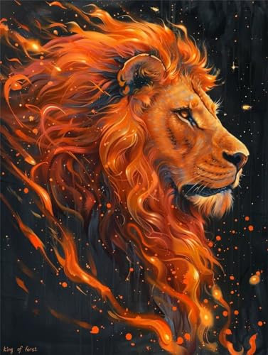 DIY 5D Diamond Painting Kinder Flamme,LöWe 5D Diamant Painting Bilder Erwachsene Groß 70x90cm,Diamant Kristall Strass Stickerei Bilder Painting,Diamond Painting Bilder Für Geschenk Wand Dekor B5460