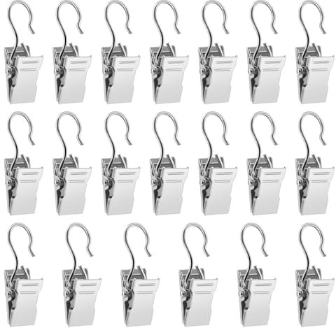 ALLisWE 20 Pezzi Clip per Tende con Ganci Mollette in Acciaio Inox per Tendaggi Multifunzione Antiruggine Clip Tenda Doccia in Metallo per Ufficio La Decorazione Domestica Luci Stringa Carte Foto