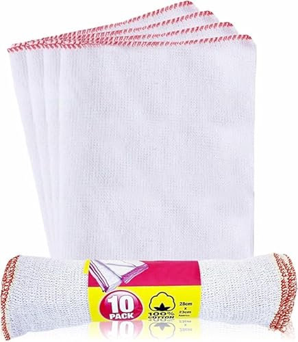 AHAD Dusters Heavy Duty Cotton Dusting Towel Soft Multi Purpose Duster Cloth For Dusting Polishing Cleaning Glass Car Window Office Kitchen Essentials Home Accessories (White, Pack of 10)
