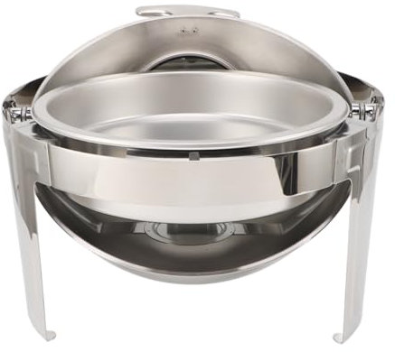 Chafing Dish Buffet-Set, Edelstahl, Buffet-Chafer, 6 L, Buffet, Gastronomie, Speisenwärmer, Alkohol-Heizung, Sichtbarer Glasdeckel, Rund (1 Pfanne in voller Größe)