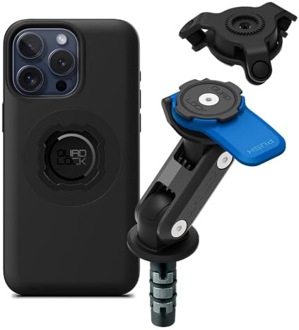 QUAD LOCK Gabelschaft-Handyhalterung für Motorrad mit Vibrationsdämpfer und MAG Hülle für iPhone 15 Pro Max