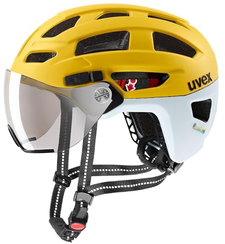 uvex Finale Visor - sicherer City-Helm für Damen und Herren - Filterkategorie 1 - inkl. LED-Licht - sunbee-Cloud matt - 56-61 cm