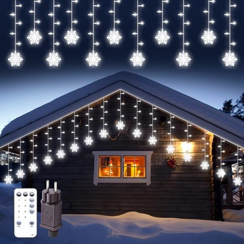 ZEWETO Weihnachtsbeleuchtung Außen, Eisregen Lichterkette Außen 11.5 m Strombetrieben 240 Leds IP44 8 Modi Lichterketten fur Weihnachtsdeko aussen Party Fenster Balkon Terrasse (White)