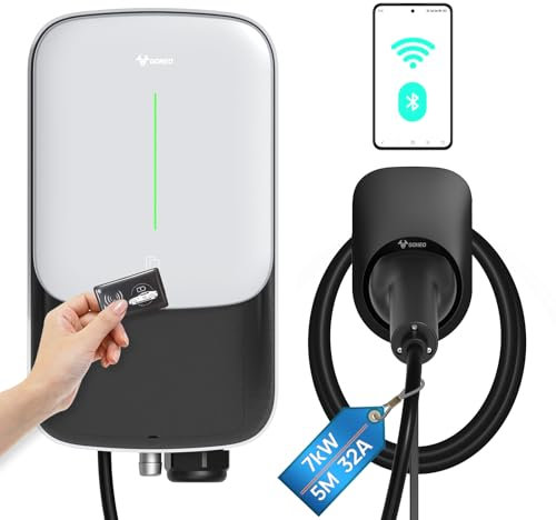GONEO Wallbox 7kW 8A-32A Stazione di Ricarica EV OCPP Monofase con Cavo di Ricarica Tipo 2 5 m per EV/PHEV con Scheda RFID IP65 IK10 Protect Controllo Tramite APP WiFi Bluetooth Ethernet
