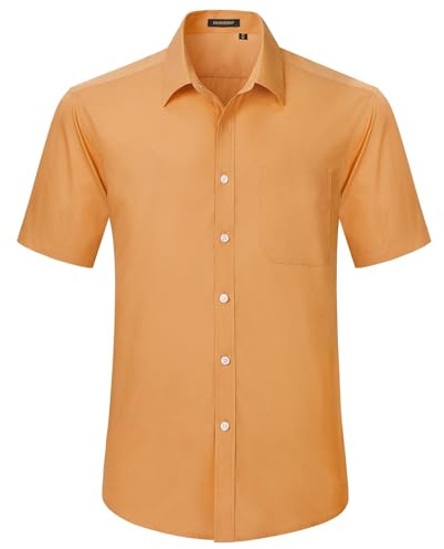 HISDERN Herrskjorta, fritidsskjorta, kortärmad, affärsskjorta, herrskjortor, normal passform, strykfri herrskjorta med bröstficka, apelsin, 4XL