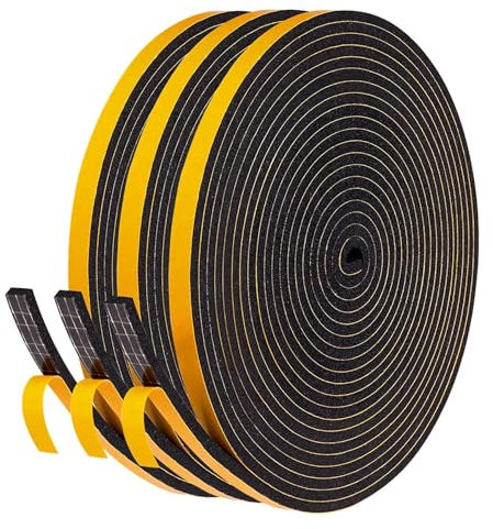 LIKERAINY Bande de d'Étanchéité 7x3mm Autocollante en Mousse Joint Fenêtre Boudin de Portes Isolation en Caoutchouc Imperméable et Insonorisation Noir 3 Rouleaux Total 18 Mètres