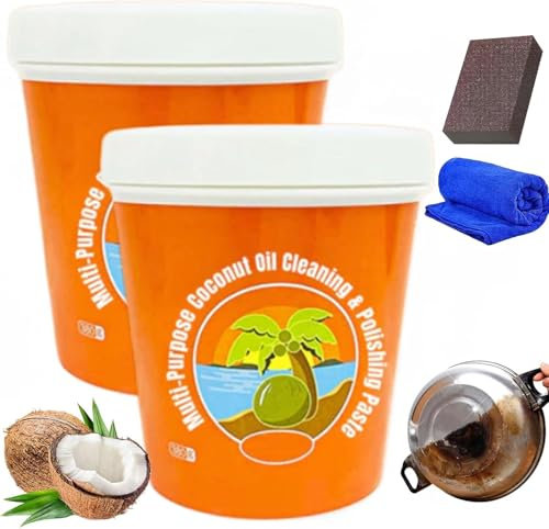 JUFKGBAR Pâte de Nettoyage et de Polissage à l'huile de Noix de Coco Polyvalente, pâte de Nettoyage puissante, pâte de Nettoyage pour ustensiles de Cuisine pour Fours, casseroles et cuisinières